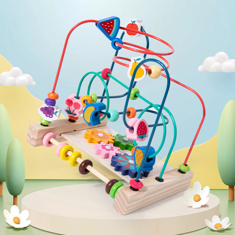 Kids Educational Box - 몬테소리 장난감 나무 롤러 코스터 구슬