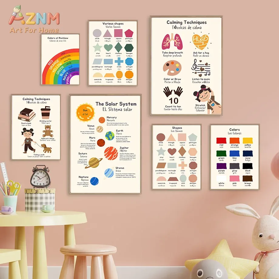 Kids Education Charts - AZNM 이중 언어 스페인어 영어 어린이
