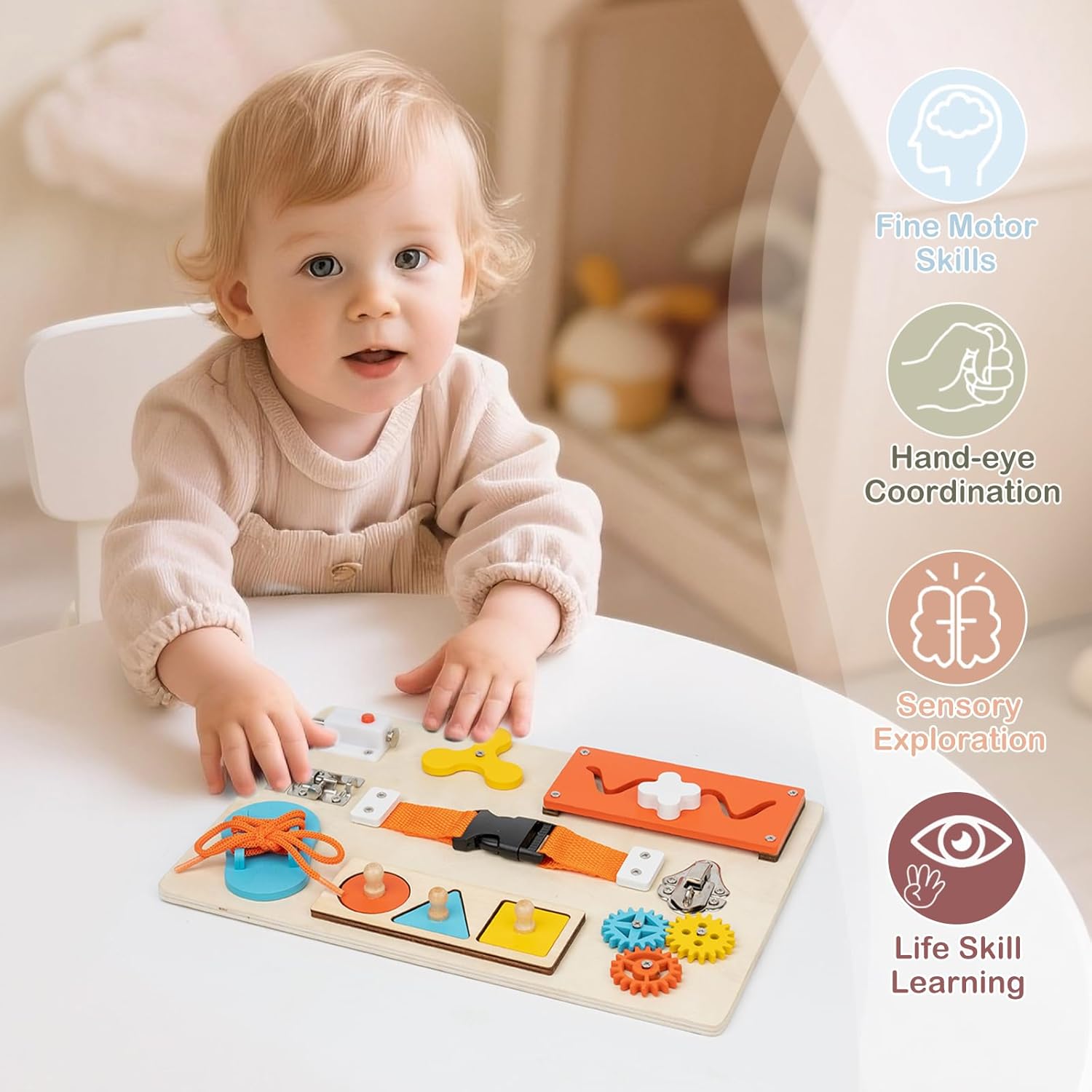 몬테소리 유아용 비지보드, 목재 활동 감각 보드, 소근 - Kids Educational Box 리뷰 및 가격