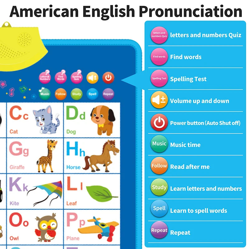 전자 영어 알파벳 벽 차트 말하기 ABC 문자 123s - Kids Education Charts 리뷰 및 가격